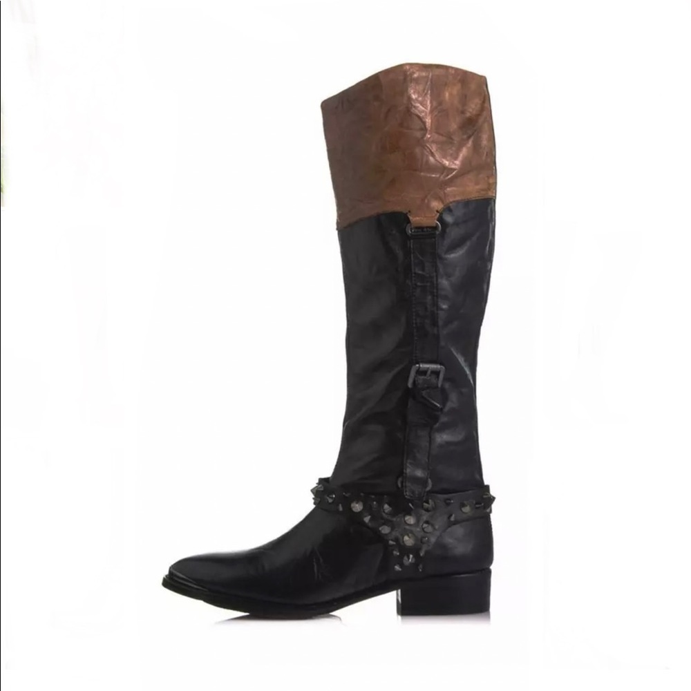 Sam‎ Edelman Park Knee High Leather Boots in Black Saddle Size 6.5